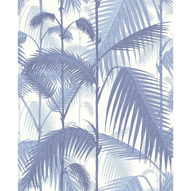 Palm Jungle Blues/ White by Cole & Son Designer Wallcovering CONTEMPORARY RESTYLED PAPER - 100% United Kingdom - Horizontal: 20.5 and Vertical: 25 20.5 - Swanky Fabrics -