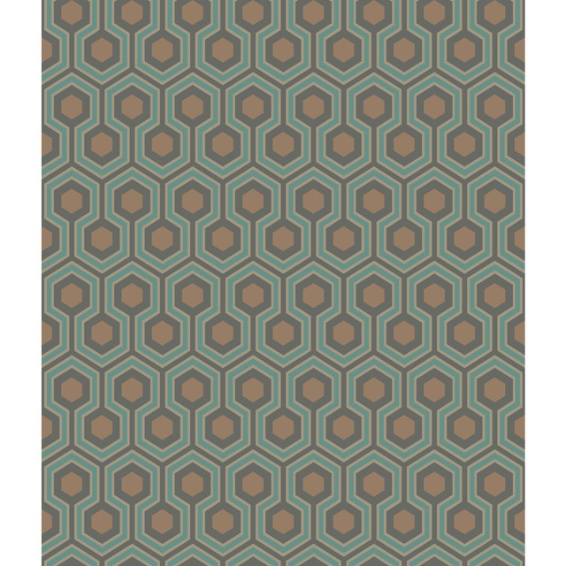 Hicks Hexagon Teal/Gold by Cole & Son Designer Wallcovering CONTEMPORARY RESTYLED PAPER - 100% United Kingdom - Horizontal: 20.5 and Vertical: 4 20.5 - Swanky Fabrics -