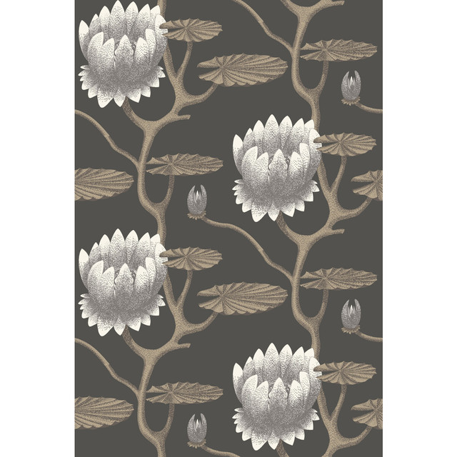 Summer Lily Blk/Wht/Gold by Cole & Son Designer Wallcovering CONTEMPORARY RESTYLED PAPER - 100% United Kingdom - Horizontal: 27 and Vertical: 19.75 27 - Swanky Fabrics -