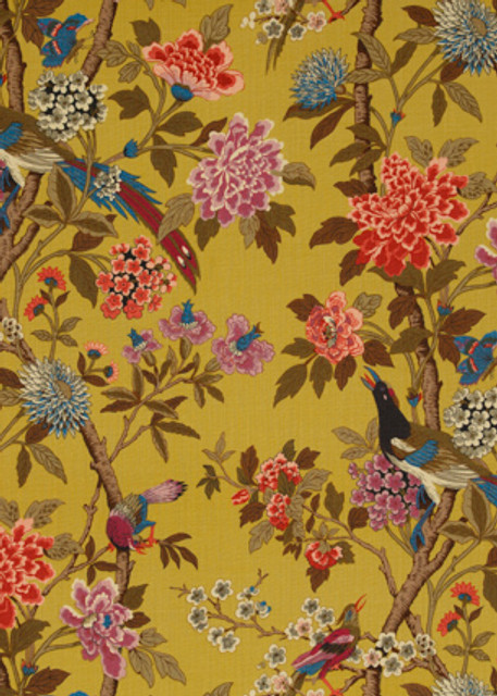 Hydrangea Bird Ochre by G P & J Baker Designer Fabric