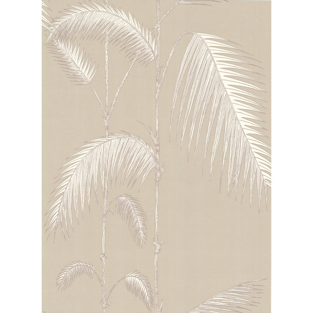 Palm Leaves Taupe/W by Cole & Son Designer Wallcovering COLE & SON NEW CONTEMPORARY PAPER - 100% United Kingdom - Horizontal: 0 and Vertical: 28.5 20.5 - Swanky Fabrics -