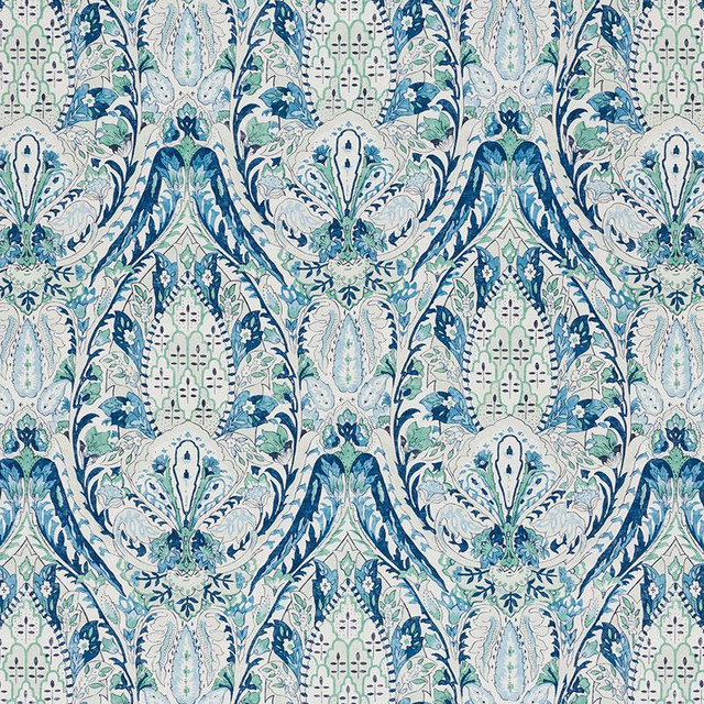 Layla Paisley Blue & Green 177671 by Schumacher Designer Fabric Ottoman Chic 17.75" - Swanky Fabrics -
