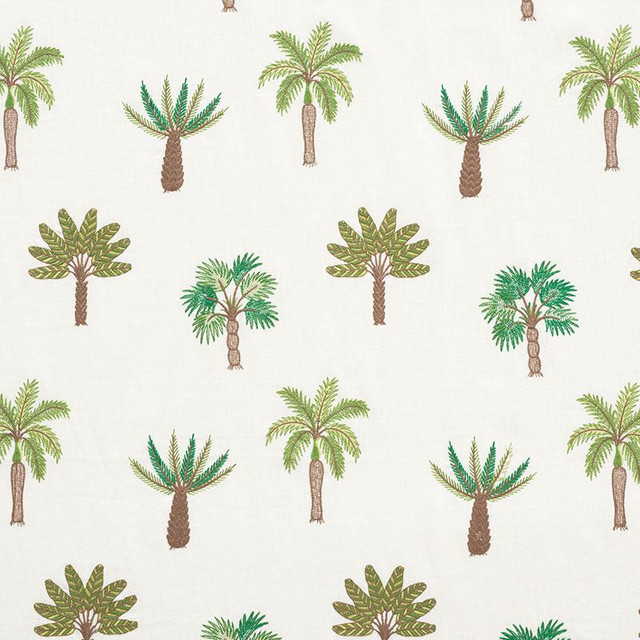 Palmetto Beach Embroidery Green 75300 by Schumacher Designer Fabric Nautilus 12.75" - Swanky Fabrics -