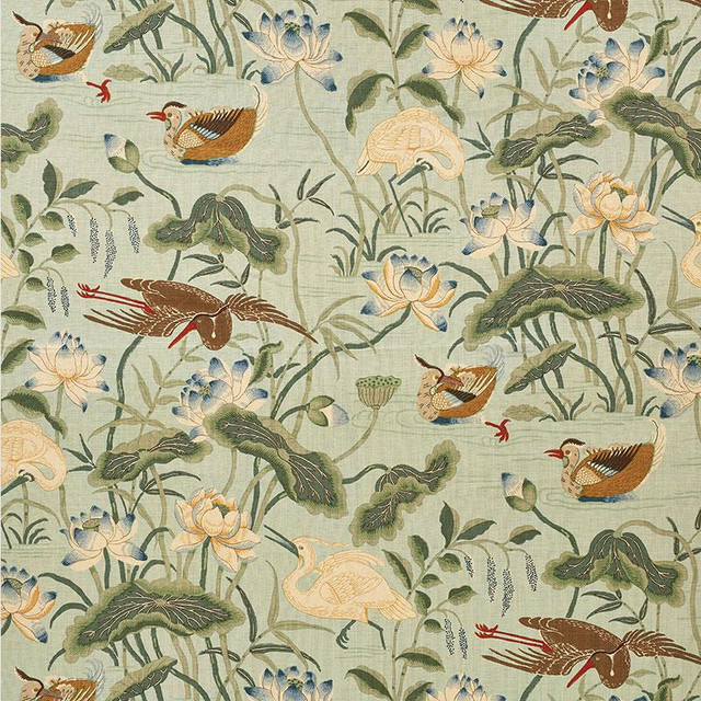 Lotus Garden Aqua 172938 by Schumacher Designer Fabric Schumacher Classics 27.0" - Swanky Fabrics -