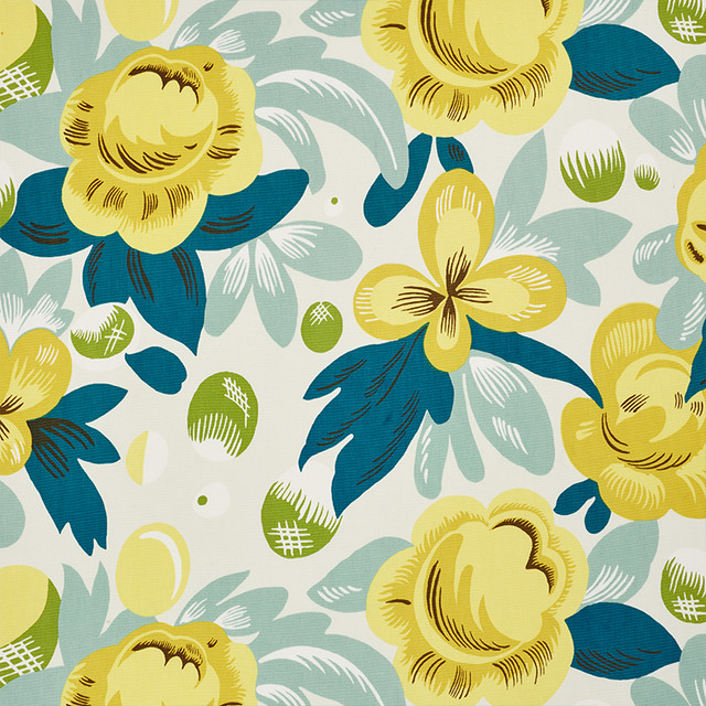 Juin Citron & Peacock 177532 by Schumacher Designer Fabric Fashion-Forward 100% Cotton - Horizontal: 27 and Vertical: 15.5 54.25 - Swanky Fabrics -
