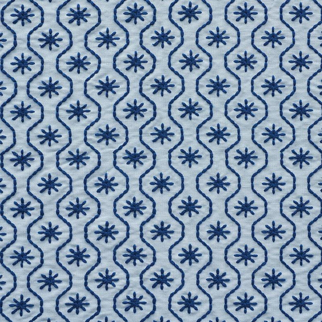 Gigi Embroidery Blue 73492 by Schumacher Designer Fabric Happy Together 2.0" - Swanky Fabrics -