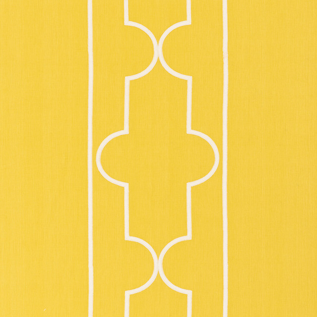Limitless Lattice Yellow 73072 by Schumacher Designer Fabric Orient-Express 48% Cotton, 39% Linen, 13% Polyester Martindale 39,000 Horizontal: 30 and Vertical: 15.25 57.5 - Swanky Fabrics -