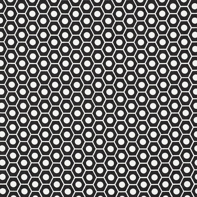 Queen B Black 177078 by Schumacher Designer Fabric Prints-By-Studio-Bon 100% Cotton - Horizontal: 1.25 and Vertical: 3/4- 54 - Swanky Fabrics -