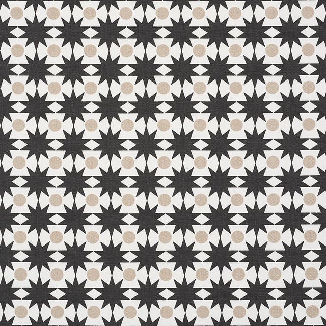 Cosmos Black & Sand 177063 by Schumacher Designer Fabric Prints-By-Studio-Bon 100% Cotton - Horizontal: 1 and Vertical: 1.25 54 - Swanky Fabrics -