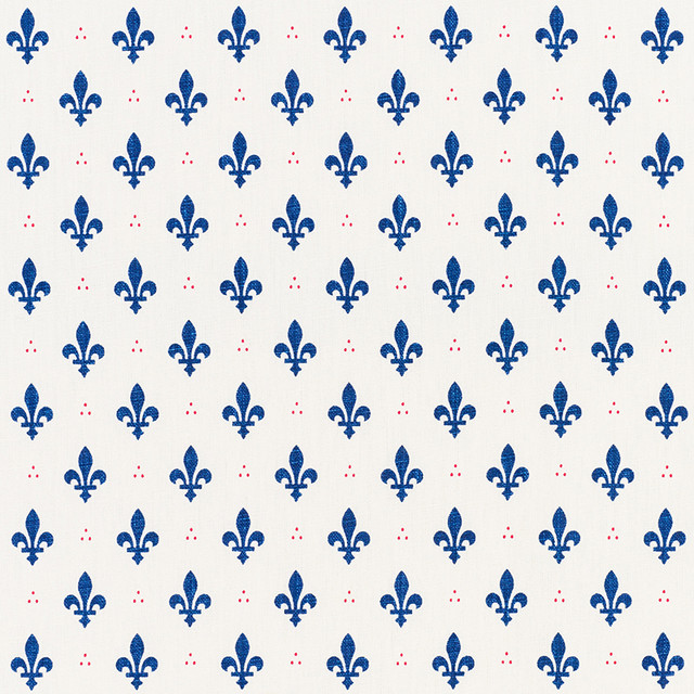 Fleur De Lis Bleu & Rouge 176961 by Schumacher Designer Fabric French-Revolution 100% Linen Wyzenbeek 15,000 Horizontal: 2 and Vertical: 2.5 54 - Swanky Fabrics -