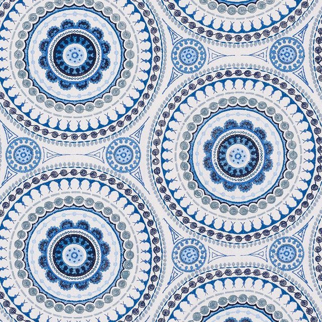 Idris Embroidery Blues 71952 by Schumacher Designer Fabric Caravanne 25.0" - Swanky Fabrics -