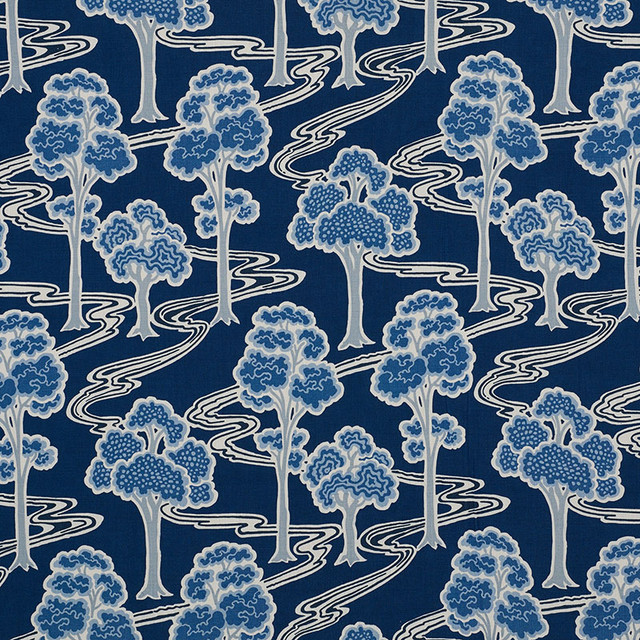 Tree River Blue 176741 by Schumacher Designer Fabric Schumacher-Classics 100% Linen - Horizontal: 13.5 and Vertical: 29 54 - Swanky Fabrics -