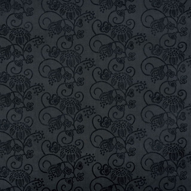 Calliope Embroidery Black 70181 by Schumacher Designer Fabric Contemporary-Embroideries 70% Cotton, 30% Linen - Horizontal: 27 and Vertical: 12.5 54.5 - Swanky Fabrics -