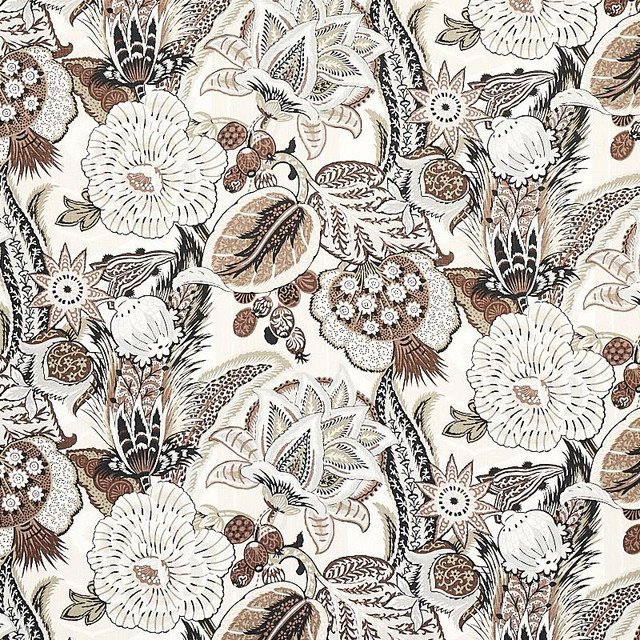 Zanzibar Linen Print Ebony & Mocha 173524 by Schumacher Designer Fabric Schumacher Classics 29.0" - Swanky Fabrics -