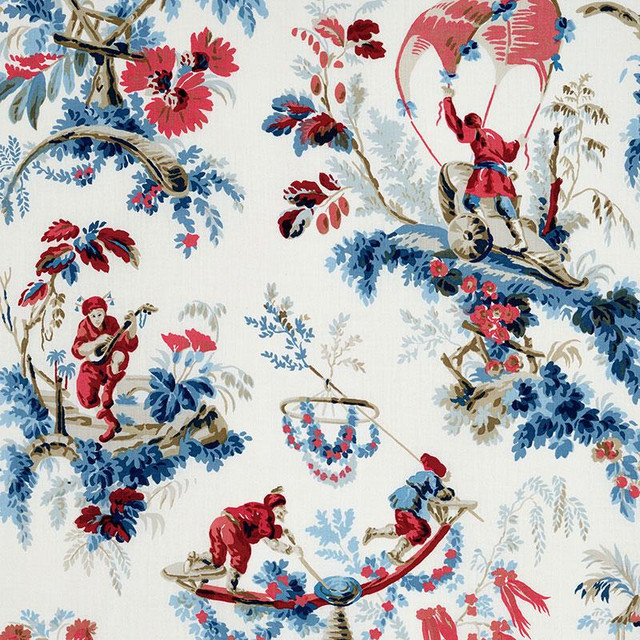 Plaisirs De La Chine Bleu & Rouge 172853 by Schumacher Designer Fabric Schumacher Classics 49.0" - Swanky Fabrics -