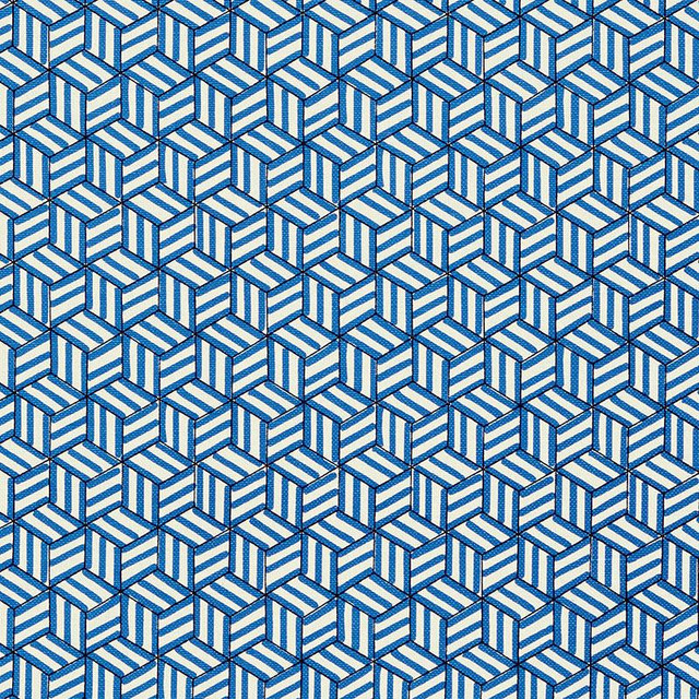 Tumbling Blocks Cobalt 176041 by Schumacher Designer Fabric Miles Redd 6.75" - Swanky Fabrics - Tumbling Blocks Cobalt 176041 by Schumacher Designer Fabric Miles Redd 6.75" - Swanky Fabrics -