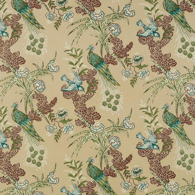 Peacock Beige 175914 by Schumacher Designer Fabric Miles Redd 17.5" - Swanky Fabrics -