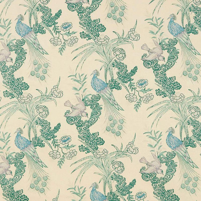 Peacock Cream 175913 by Schumacher Designer Fabric Miles Redd 17.5" - Swanky Fabrics -