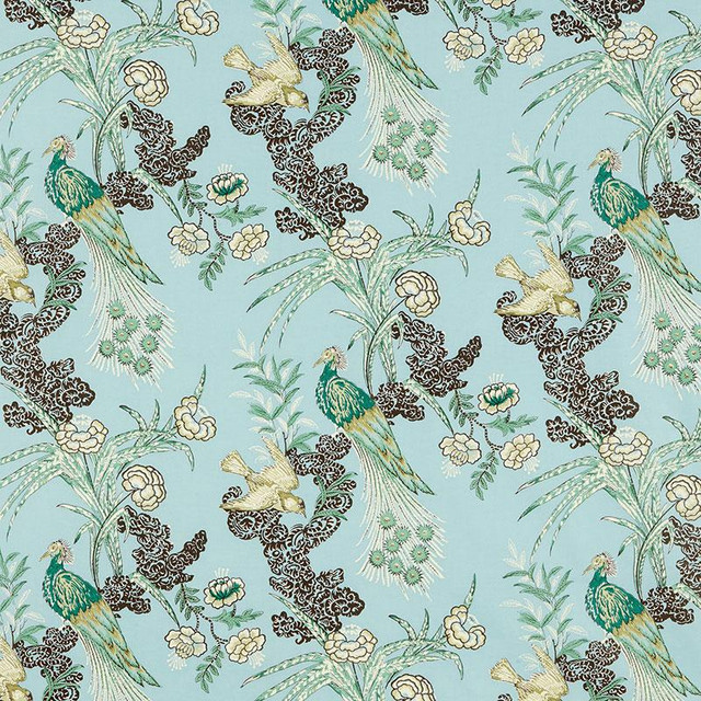 Peacock Aqua 175912 by Schumacher Designer Fabric Miles Redd 17.5" - Swanky Fabrics -