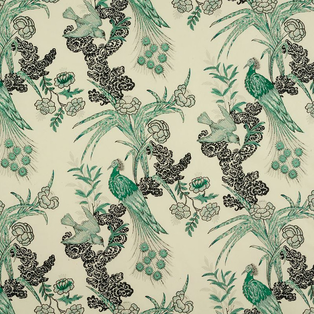 Peacock Emerald 175911 by Schumacher Designer Fabric Miles-Redd 100% Cotton - Horizontal: 17.5 and Vertical: 26 52.875 - Swanky Fabrics -