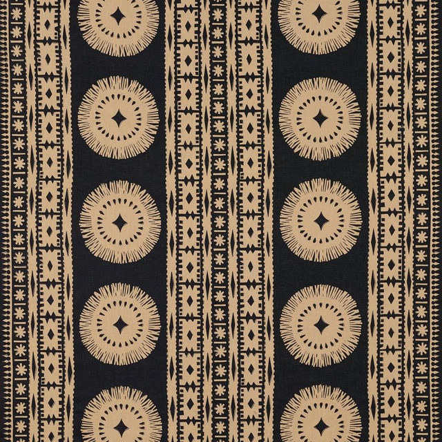Bora Bora Print Lava Black 175840 by Schumacher Designer Fabric Mary-McDonald 100% Linen - Horizontal: 52 and Vertical: 24.5 52.375 - Swanky Fabrics -