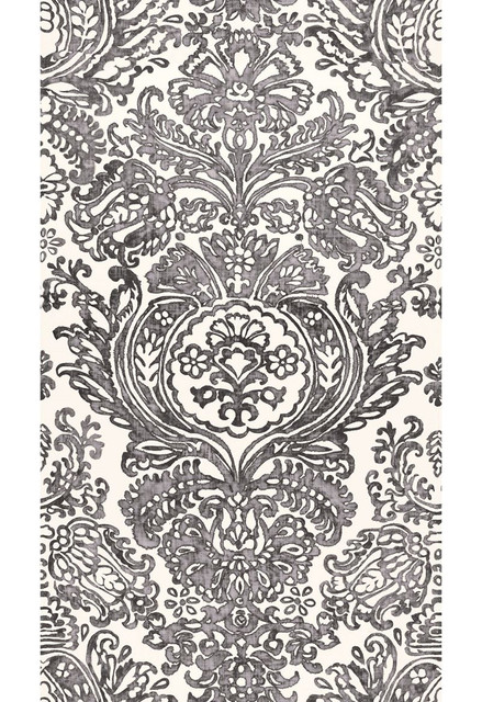 Tremezzo Damask Graphite 175091 by Schumacher Designer Fabric Classic-Prints 100% Linen - Horizontal: 55 and Vertical: 98 55 - Swanky Fabrics -