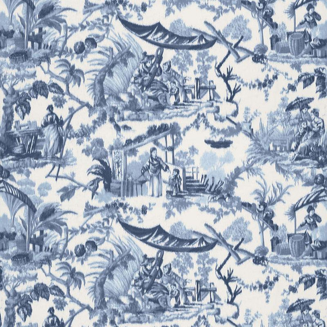 Pavillon Chinois Lapis 175101 by Schumacher Designer Fabric Classic Prints 54.75" - Swanky Fabrics -