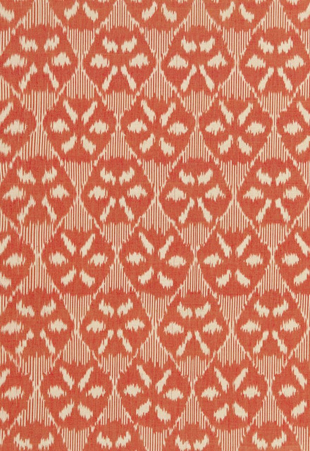 Darjeeling Cotton Ikat Persimmon 66963 by Schumacher Designer Fabric Chroma 100% Cotton - Horizontal: 6.625 and Vertical: 11 52 - Swanky Fabrics -