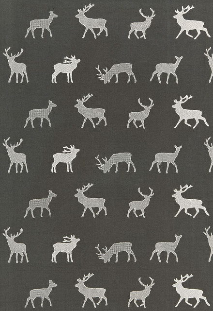 Caribou Embroidery Charcoal 67160 by Schumacher Designer Fabric Luxe-Lodge 80% Cotton, 20% Spun Wyzenbeek 10,000 Horizontal: 25.375 and Vertical: 11.25 51 - Swanky Fabrics -