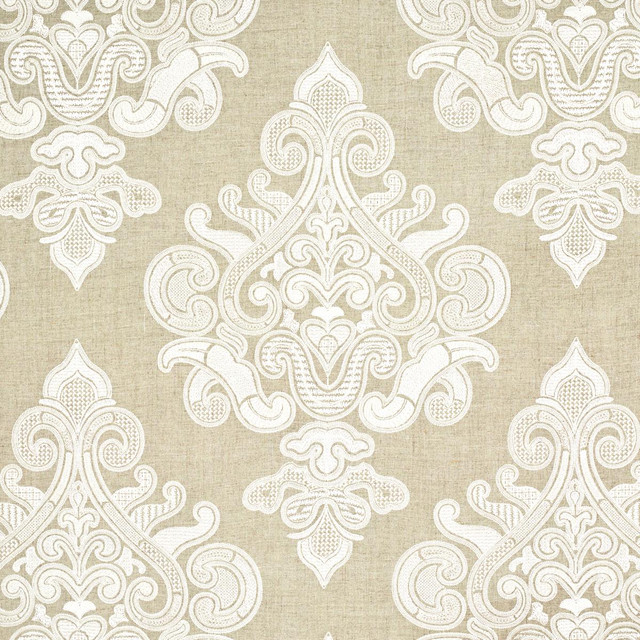 Angkor Embroidery Linen 67581 by Schumacher Designer Fabric Au Naturel 12.88" - Swanky Fabrics -
