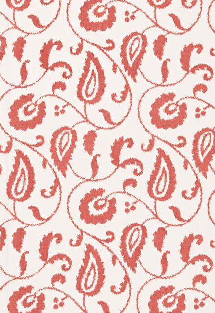 Malacca Ikat Vine Watermelon 175010 by Schumacher Designer Fabric COLLECTION-NAME-TBA-175010 100% Linen - Horizontal: 9 and Vertical: 24 54 - Swanky Fabrics -