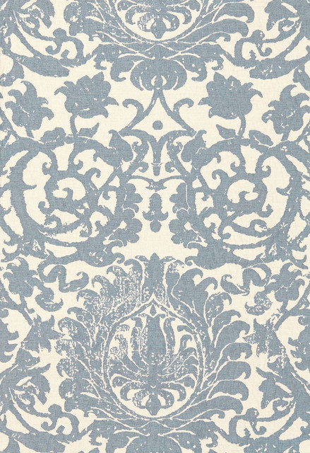 Arezzo Linen Damask Azure 66361 by Schumacher Designer Fabric Palazzo 52% Linen, 19% Viscose, 15% Cotton, 14% Polyester Martindale 12,000 Horizontal: 25.5 and Vertical: 30 51 - Swanky Fabrics -