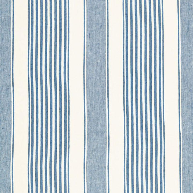 Summerville Linen Stripe Ocean 66090 by Schumacher Designer Fabric Sea Island Stripe 13.5" - Swanky Fabrics -