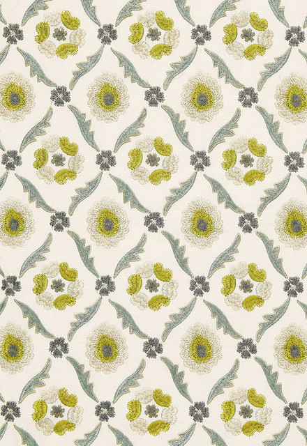 Claremont Embroidery Chartreuse 65741 by Schumacher Designer Fabric Chroma 61% Linen, 39% Viscose Martindale 8,000 Horizontal: 4.75 and Vertical: 6.25 51.25 - Swanky Fabrics -