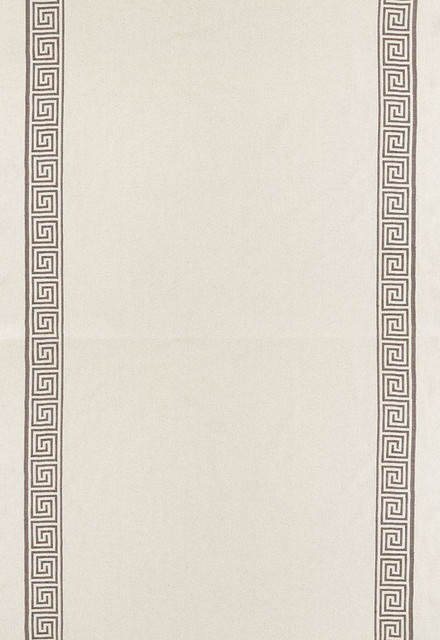 Greek Key Embroidery II Truffle 65250 by Schumacher Designer Fabric Au-Naturel 70% Cotton, 24% Linen, 6% Wool Martindale 20,000 Horizontal: - and Vertical: 4.125 58 - Swanky Fabrics -