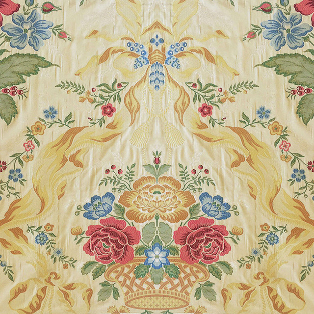 Washington Lampas Cream & Multi 60820 by Schumacher Designer Fabric - 100% Silk Martindale 15,000 Horizontal: 24 and Vertical: 60 54 - Swanky Fabrics -