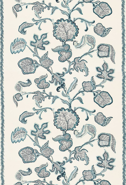 Palampore Block Print Sapphire 173610 by Schumacher Designer Fabric COLLECTION-NAME-TBA-173610 60% Cotton, 40% Linen - Horizontal: 51.5 and Vertical: 38.75 54 - Swanky Fabrics -