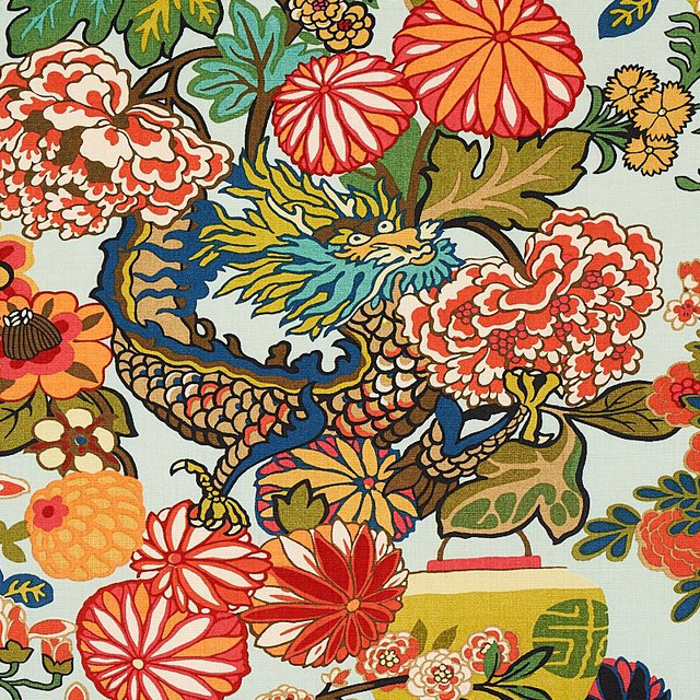 Chiang Mai Dragon Aquamarine 173270 by Schumacher Designer Fabric Exuberant Prints 27.0" - Swanky Fabrics - Chiang Mai Dragon Aquamarine 173270 by Schumacher Designer Fabric Exuberant Prints 27.0" - Swanky Fabrics -