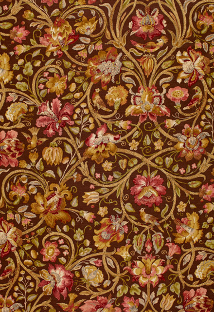 Fleurs De Touraine Mahogany 172723 by Schumacher Designer Fabric Classic-Prints 59% Linen, 41% Cotton - Horizontal: 29 and Vertical: 51 58 - Swanky Fabrics -