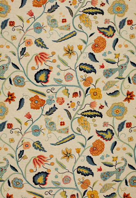 Apsley Vine Apricot & Teal 1307000 by Schumacher Designer Fabric Classic-Prints 52% Linen, 48% Cotton - Horizontal: 27 and Vertical: 25.25 54 - Swanky Fabrics -