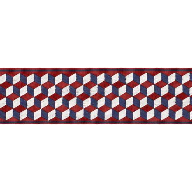 Tumbling Blocks Tape Rouge & Bleu 71262 by Schumacher Designer Trim Miles Redd - Swanky Fabrics -
