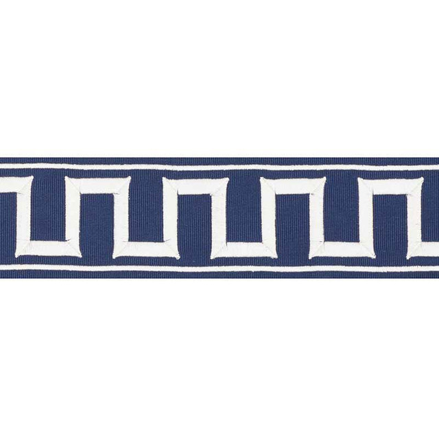 Greek Key Embroidered Tape Marine 70797 by Schumacher Designer Trim Miles Redd 1.8" - Swanky Fabrics -