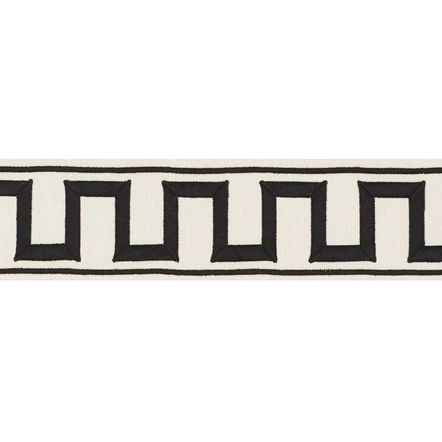 Greek Key Embroidered Tape Black On Ivory 70790 by Schumacher Designer Trim Miles Redd 1.8" - Swanky Fabrics - Greek Key Embroidered Tape Black On Ivory 70790 by Schumacher Designer Trim Miles Redd 1.8" - Swanky Fabrics -