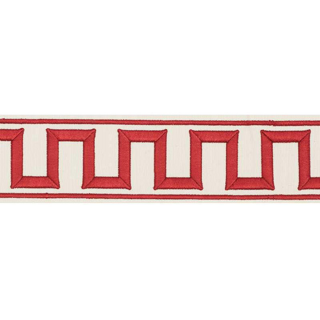 Greek Key Embroidered Tape Red 70794 by Schumacher Designer Trim Miles Redd 1.8" - Swanky Fabrics -