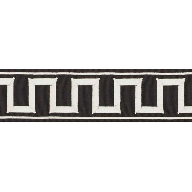 Greek Key Embroidered Tape White On Black 70802 by Schumacher Designer Trim Miles Redd 1.8" - Swanky Fabrics -