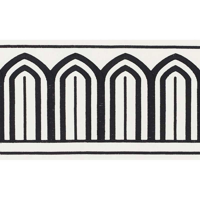 Arches Embroidered Tape Wide Black On White 70770 by Schumacher Designer Trim Miles Redd 5.3" - Swanky Fabrics - Arches Embroidered Tape Wide Black On White 70770 by Schumacher Designer Trim Miles Redd 5.3" - Swanky Fabrics -