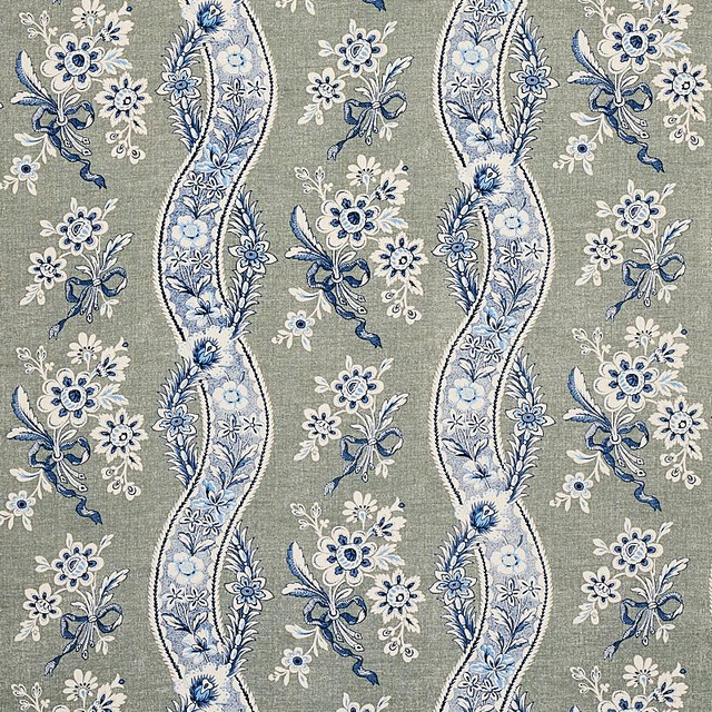 Le Castellet Gris & Bleu 175982 by Schumacher Designer Fabric Country Chic 13.5" - Swanky Fabrics -