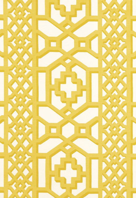 Zanzibar Trellis Matte Canary 175740 by Schumacher Designer Fabric 125TH-ANNIVERSARY 55% Linen, 45% Cotton - Horizontal: 13.5 and Vertical: 12.5 54 - Swanky Fabrics -