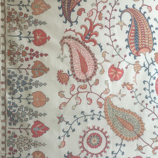 Lakai Printed Embroidery Ivory 2643360 by Schumacher Designer Fabric Classic-Prints 100% Cotton - Horizontal: 55.5 and Vertical: 28.75 55.5 - Swanky Fabrics -