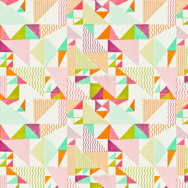 Jabiru 4 Tuttifrutti by Stout Designer Fabric Rainbow Library Blush/Sorbet 100% Cotton Rayon Embroidery INDIA Horizontal: 16.875 and Vertical: 15.375 51 in - Swanky Fabrics -
